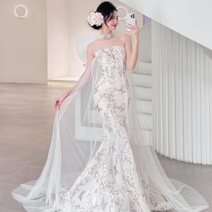 Nuevo estilo retro chino, elegante temperamento, bordado lujoso con hilo flotante, vestido de novia