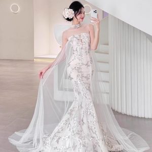 Vestido de boda personalizado nuevo estilo retro chino, elegante, lujoso, bordado con hilo flotante