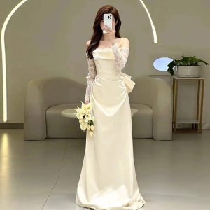 Vestido de novia coreano, super inmortal, encaje de alta gama, bienvenida a banquetes de socialitas, vestido de satén blanco