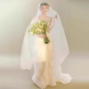 Personalización avanzada. Vestido de novia de lujo estilo princesa de cuento de hadas, sutil y dulce, con bordados de encaje y sin tirantes