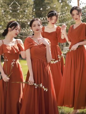 Vestido de dama de honor caramelado, vestido de invierno de manga larga para novias, vestido minimalista y ajustado para grupo de hermanas