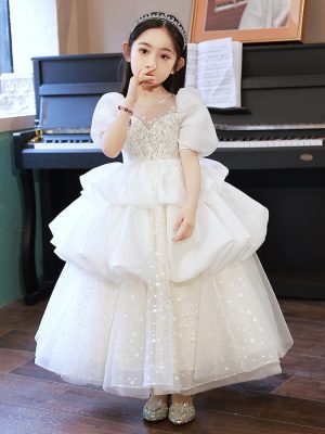 Vestido formal para niñas, lujoso y de alta gama, traje de piano para niños, vestido de novia de flores, vestido de princesa