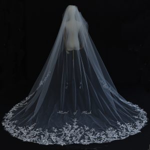 【Regalo】Mopa de suelo de boda de alta gama, encaje largo, velo de boda coreana, tocado de boda doble capa simple